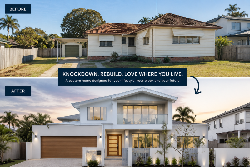 Custom Home Builders before and after home renovation transformation.