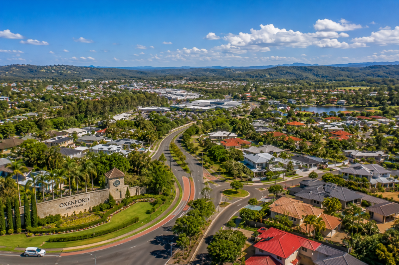 Aerial view of Oxenford suburb.
