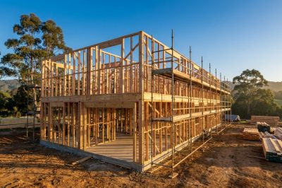 Custom Gold Coast home at frame stage, one of the key stages of building a house