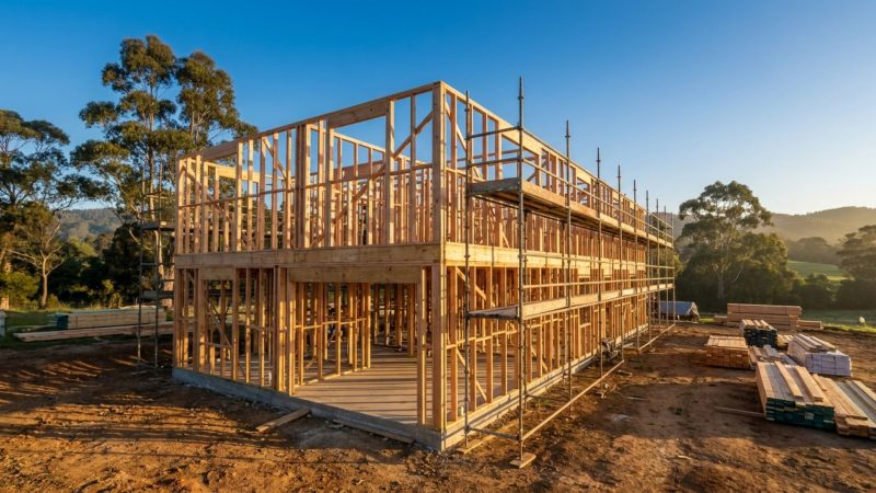 Custom Gold Coast home at frame stage, one of the key stages of building a house